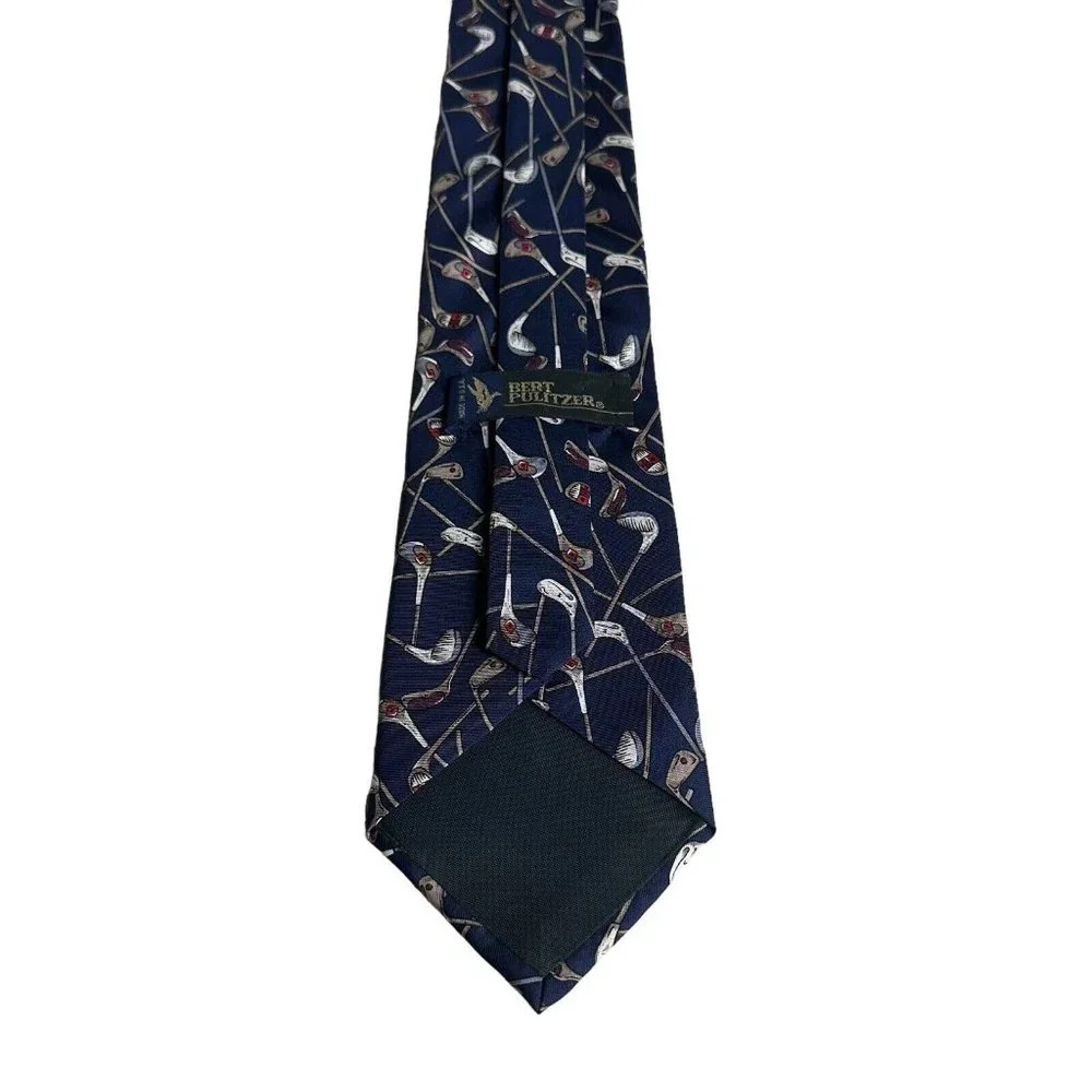 VTG Bert Pulitzer 100% Silk Mens Neck Tie Golf Clubs All Over Print 58